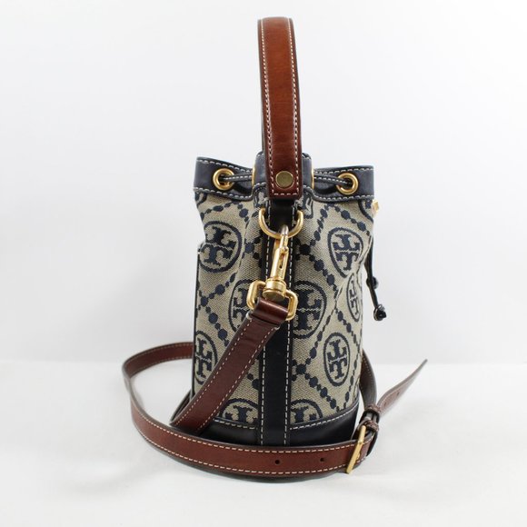 Tory Burch T Monogram Jacquard Bucket Bag - Navy Blue - Picture 4 of 10
